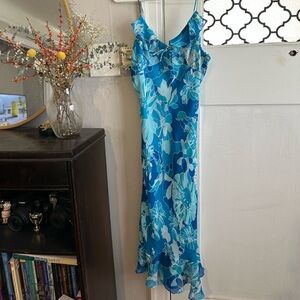 Express Vintage Blue Floral Strappy Dress